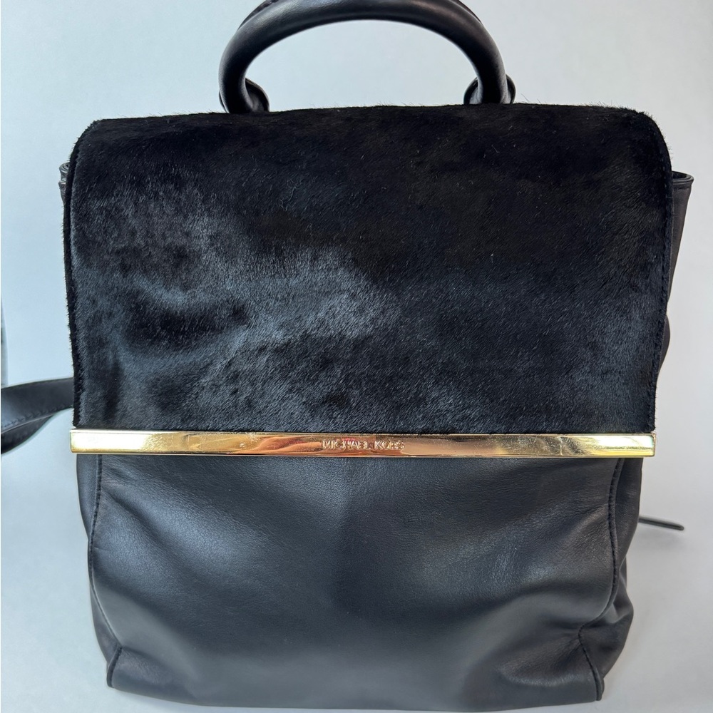 Michael Kors Lana Black Haircalf Leather Backpack Gold Hardware Rare MSRP $598